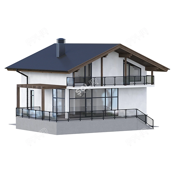 Modern Two-Storey House with Terrace 3D model image 3