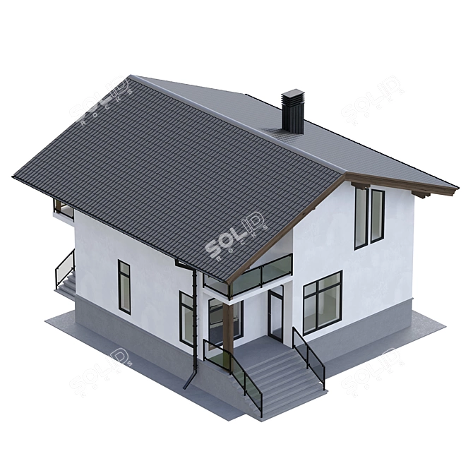 Modern Two-Storey House with Terrace 3D model image 4