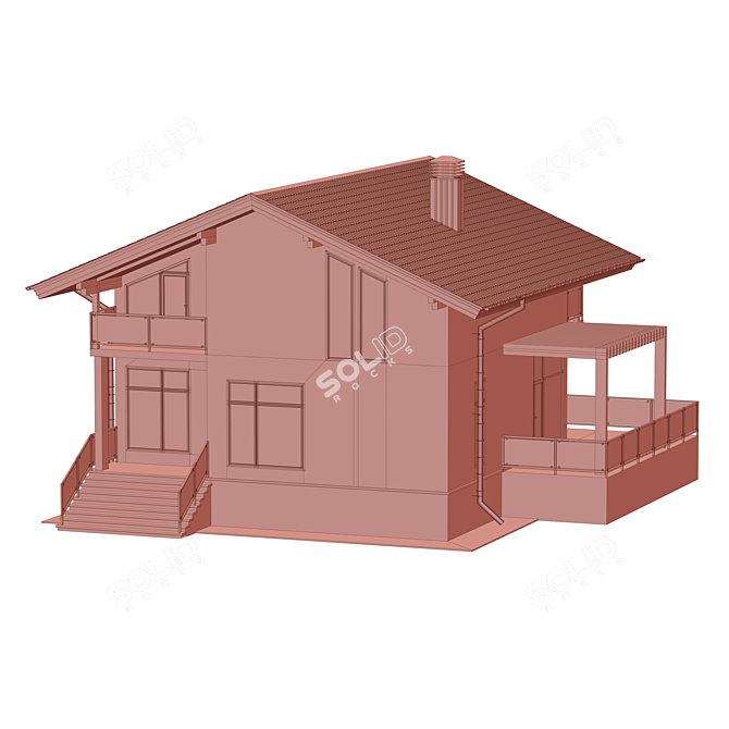 Modern Two-Storey House with Terrace 3D model image 5