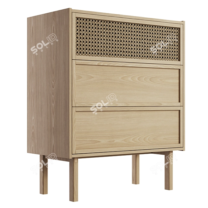 Modern Oak & Glass Chest of Drawers 3D model image 1