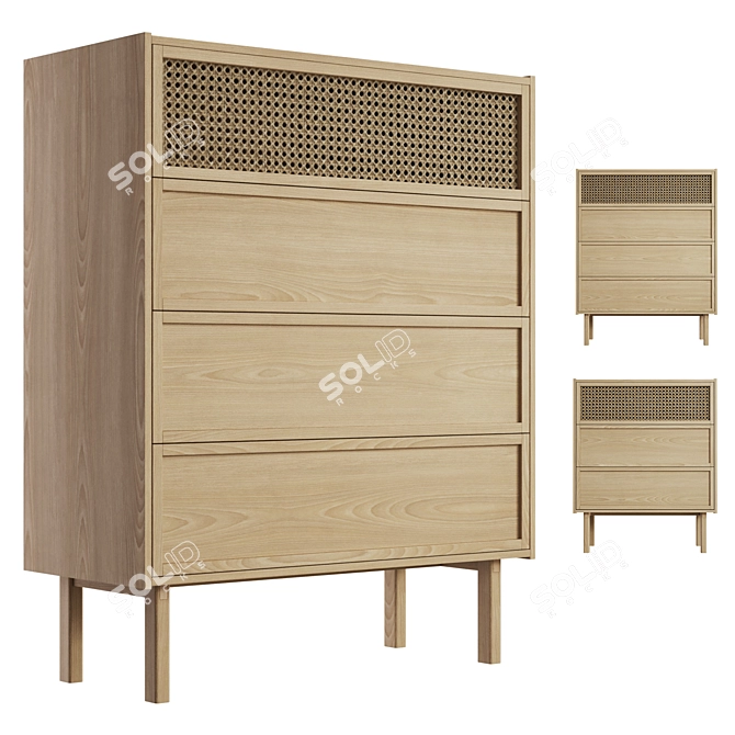 Modern Oak & Glass Chest of Drawers 3D model image 2