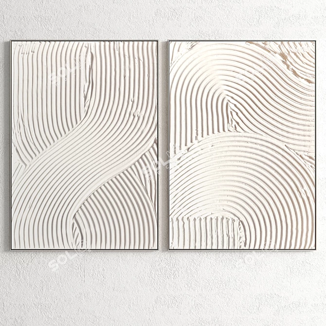 Dual Frame Art Set: Plaster & Wood 3D model image 2