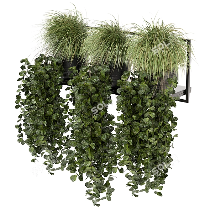 Rustic Indoor Plant Set with Concrete Pot & Metal Shelf 3D model image 3