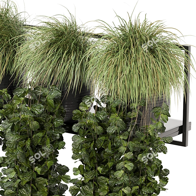 Rustic Indoor Plant Set with Concrete Pot & Metal Shelf 3D model image 5