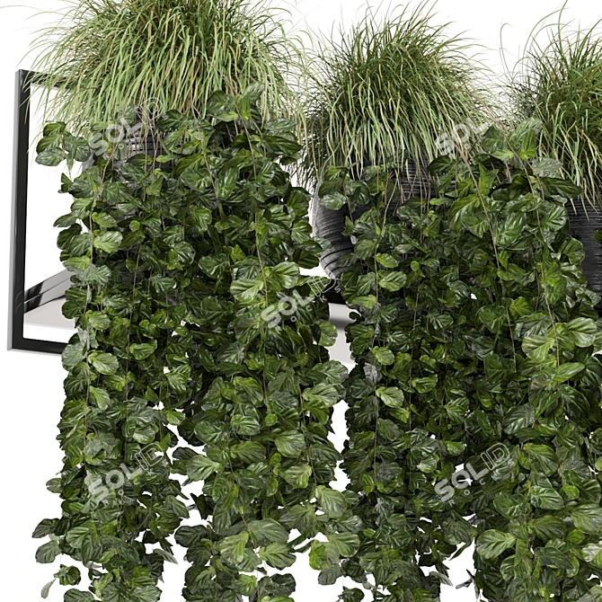 Rustic Indoor Plant Set with Concrete Pot & Metal Shelf 3D model image 1