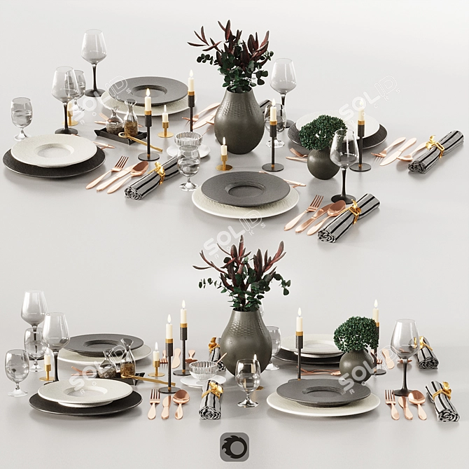 Rock Dinnerware Set: Elegant Tableware 3D model image 1