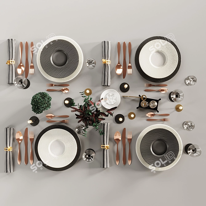 Rock Dinnerware Set: Elegant Tableware 3D model image 4