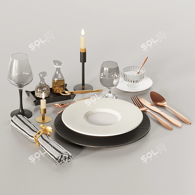 Rock Dinnerware Set: Elegant Tableware 3D model image 5