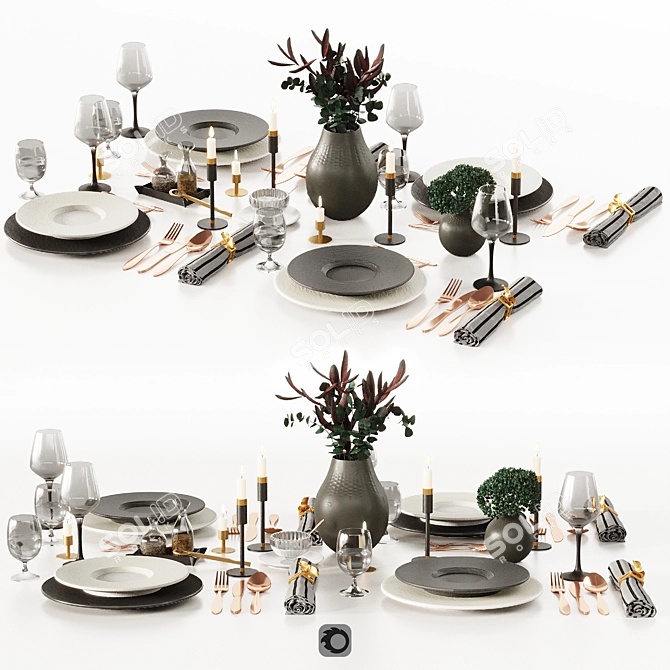 Rock Dinnerware Set: Elegant Tableware 3D model image 7
