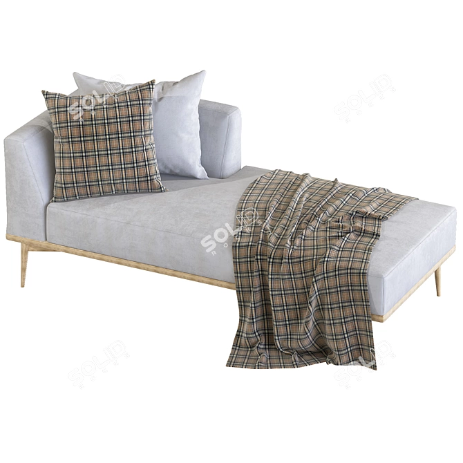 Chic Chaise Longue in Solid Oak and 100% Wool 3D model image 2