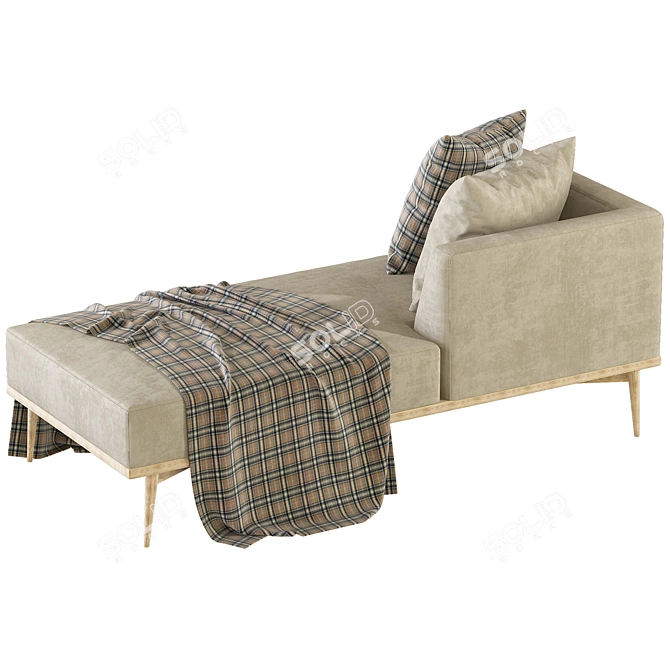 Chic Chaise Longue in Solid Oak and 100% Wool 3D model image 3