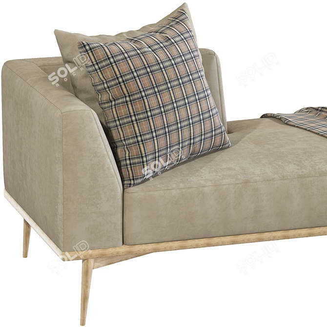 Chic Chaise Longue in Solid Oak and 100% Wool 3D model image 4