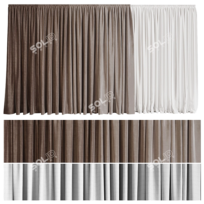 Four-Shade Curtain with Tulle 3D model image 1