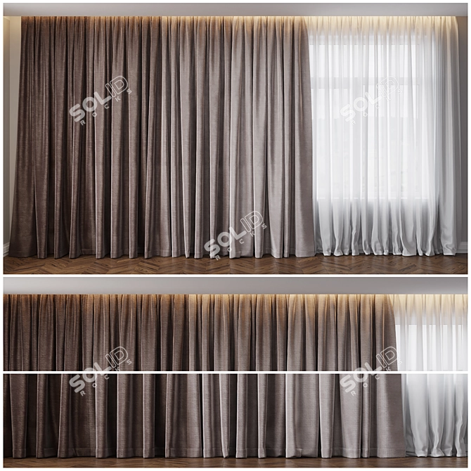 Four-Shade Curtain with Tulle 3D model image 2