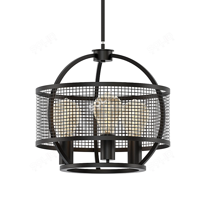 SteelSide 3-Light Black Lantern Pendant 3D model image 1