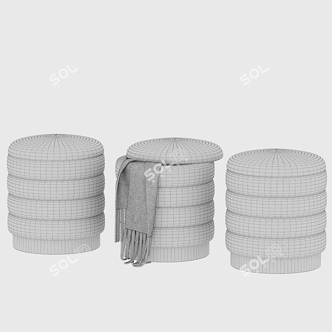 Luxury Velvet Pouffe with Dallas Design 3D model image 2