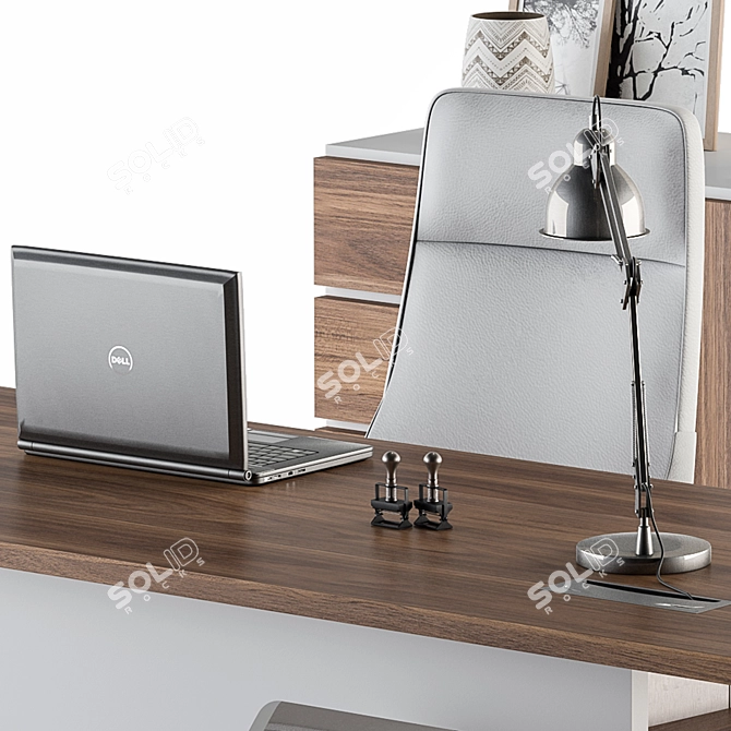 Wooden White Manager Desk - Office Furniture 3D model image 6
