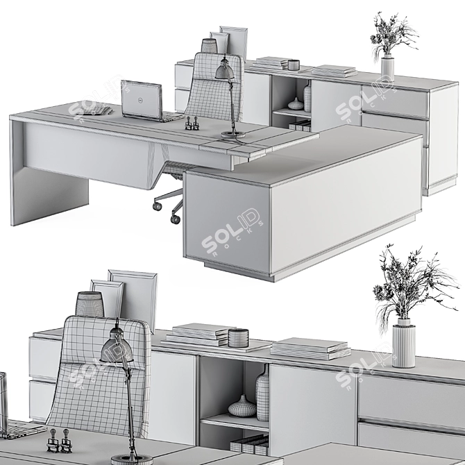 Wooden White Manager Desk - Office Furniture 3D model image 7