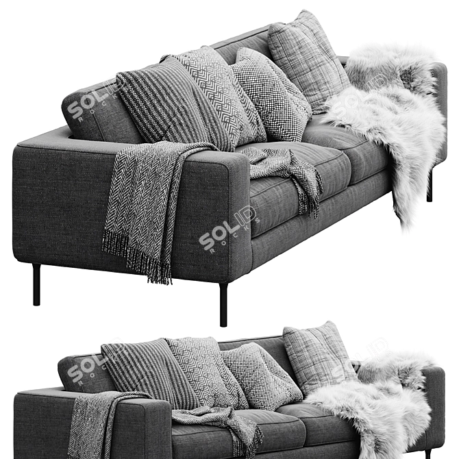 Elegant Neo 3-Seater Sofa 3D model image 3
