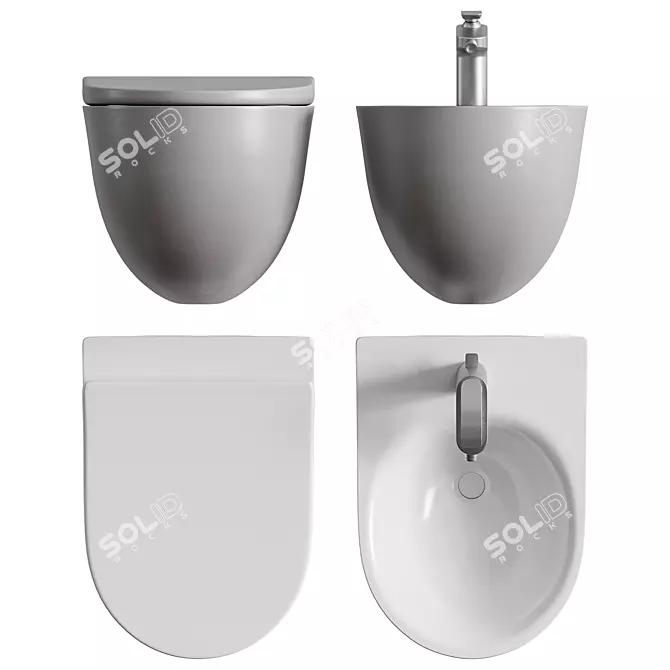 Title: RAK-DES WC: Contemporary Bauhaus-inspired Bathroom Set 3D model image 4