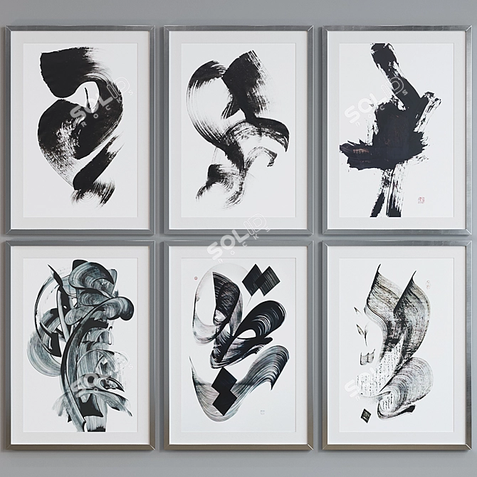 Title: Modern Japanese Calligraphy Picture Frame Set 3D model image 7