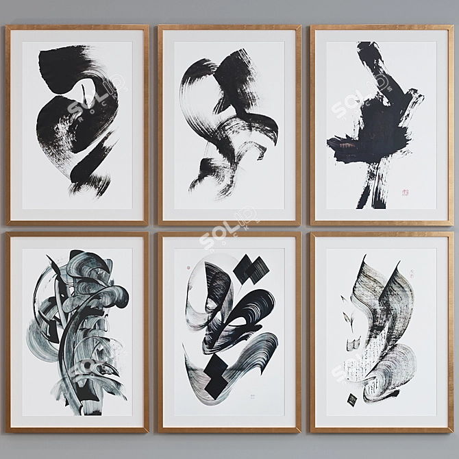 Title: Modern Japanese Calligraphy Picture Frame Set 3D model image 1