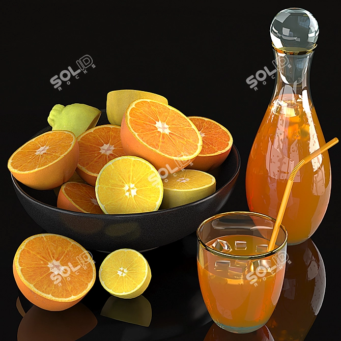 Fruit Set: Oranges, Lemons & Juice 3D model image 6