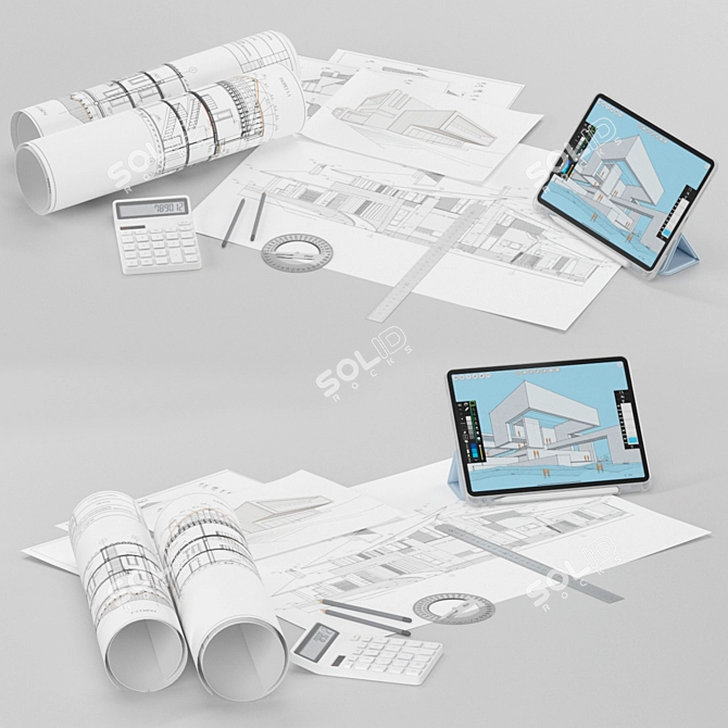 Architect's Workstation: Draftsman Set 3D model image 1