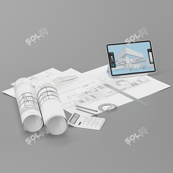 Architect's Workstation: Draftsman Set 3D model image 3