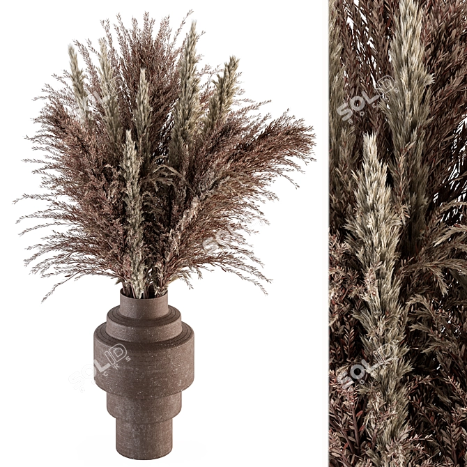 Feathery Bliss: Dried Pampas Set 3D model image 1