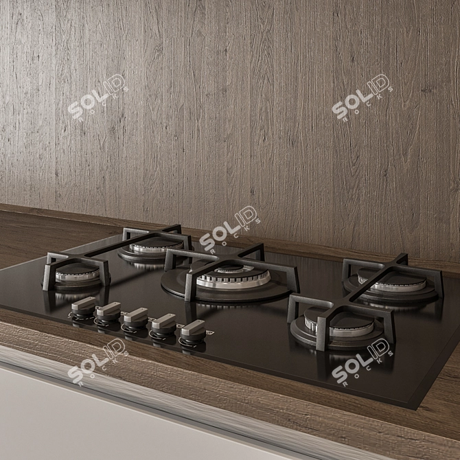 Modern White and Wood Kitchen Cabinets 3D model image 3