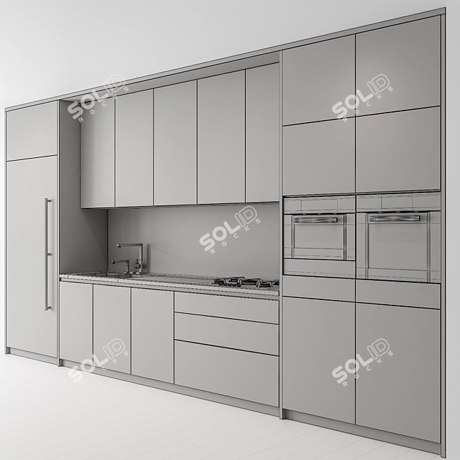 Modern White and Wood Kitchen Cabinets 3D model image 5