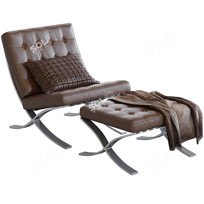 Modern Barcelona Knoll Armchair 3D model image 3