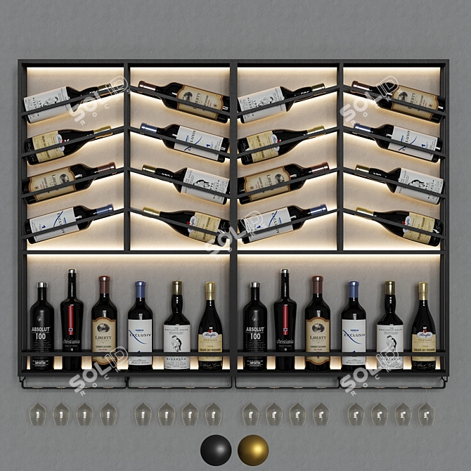 Modular Wine Rack | Wall Mounted | Black & Gold 3D model image 8