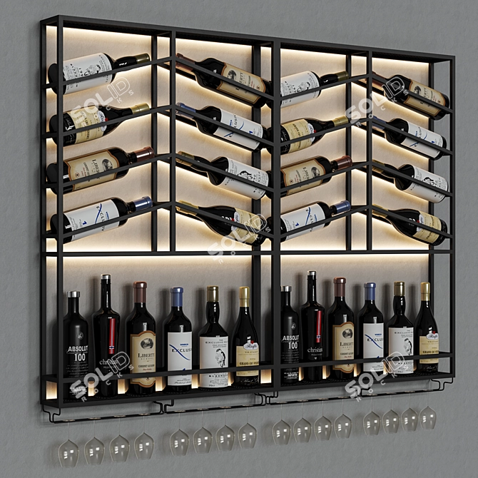 Modular Wine Rack | Wall Mounted | Black & Gold 3D model image 9