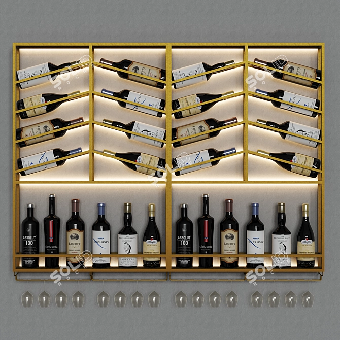 Modular Wine Rack | Wall Mounted | Black & Gold 3D model image 10