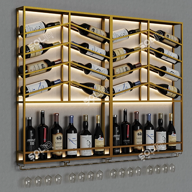 Modular Wine Rack | Wall Mounted | Black & Gold 3D model image 1