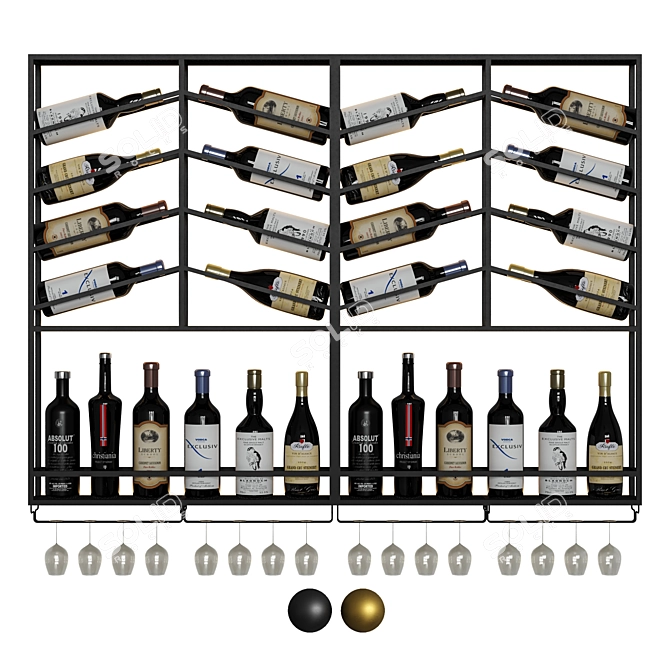 Modular Wine Rack | Wall Mounted | Black & Gold 3D model image 3