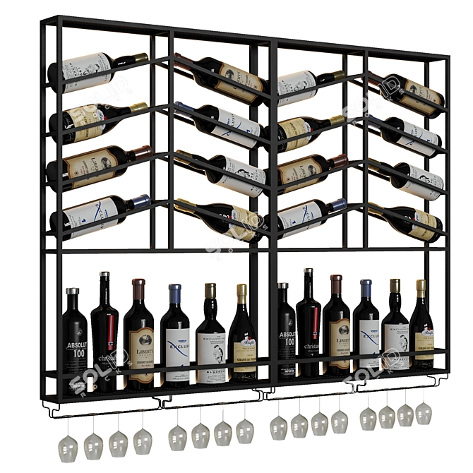 Modular Wine Rack | Wall Mounted | Black & Gold 3D model image 4