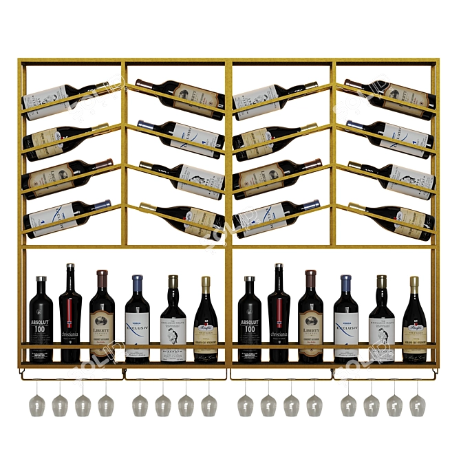 Modular Wine Rack | Wall Mounted | Black & Gold 3D model image 5