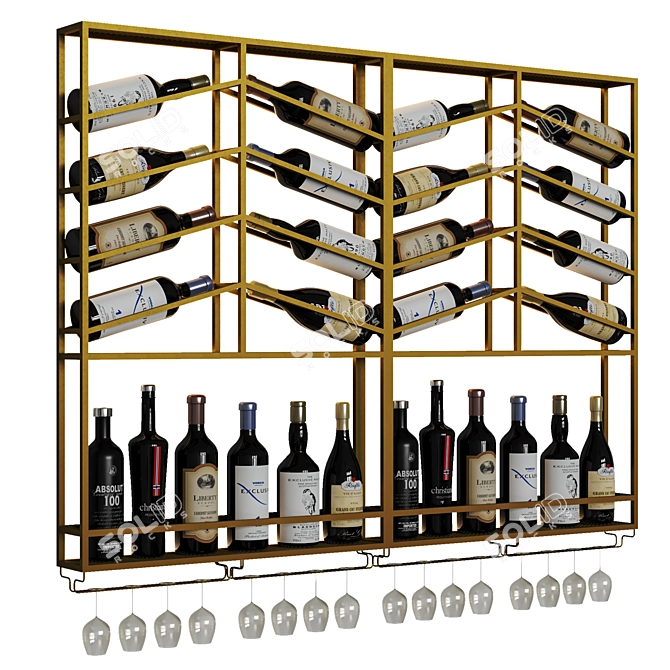 Modular Wine Rack | Wall Mounted | Black & Gold 3D model image 6