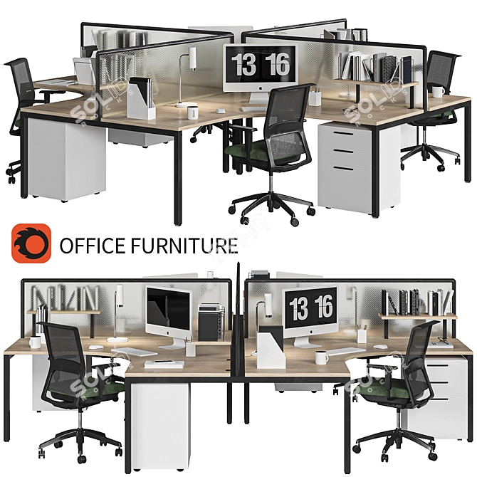 Modern Office Furniture Set 3D model image 1