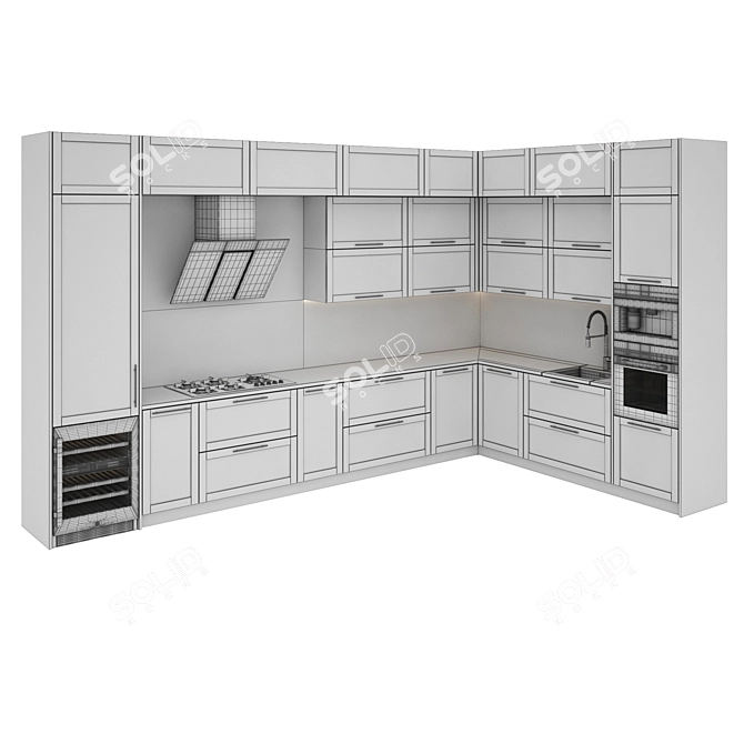 Modern Kitchen Set: Gas Hob, Oven, Coffee Machine, Wine Fridge, Sink, and Miele Hood 3D model image 5