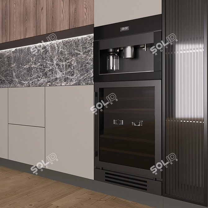 Modern Corner Kitchen with Appliances 3D model image 3