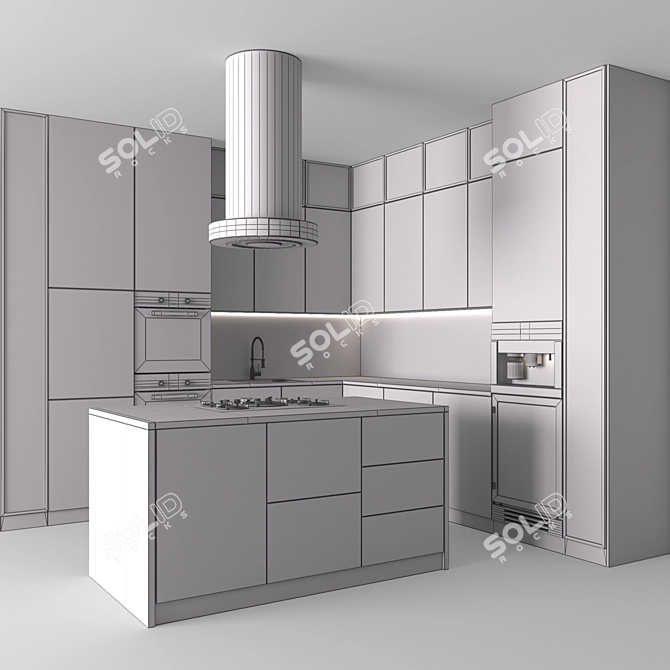 Modern Corner Kitchen with Appliances 3D model image 4