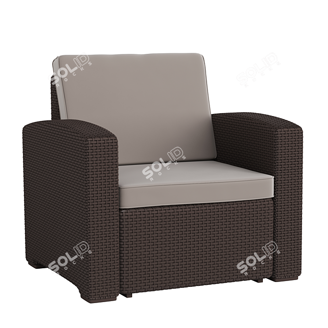 Chocolate Brown Rattan Chair with Beige All-Weather Cushion 3D model image 1