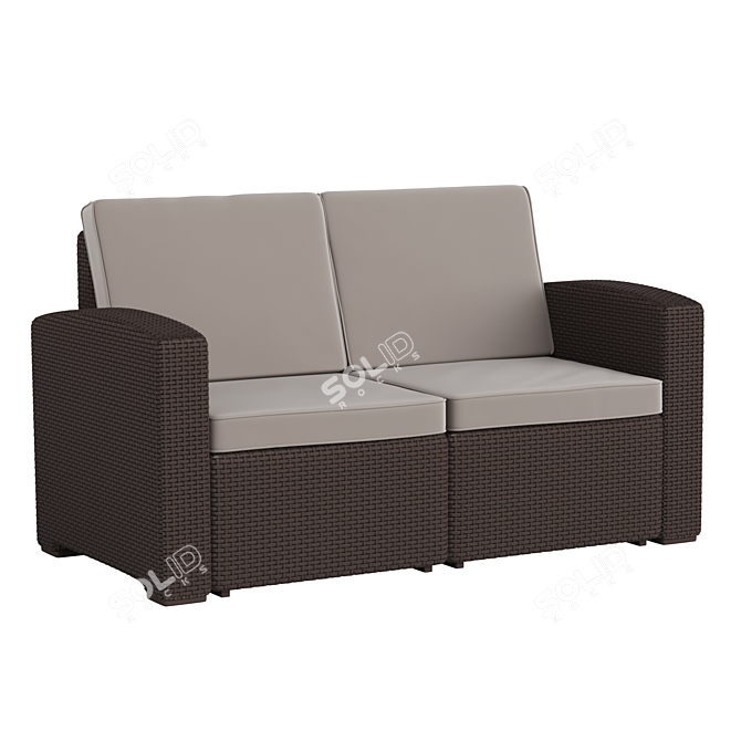 Chocolate Brown Rattan Loveseat 3D model image 1