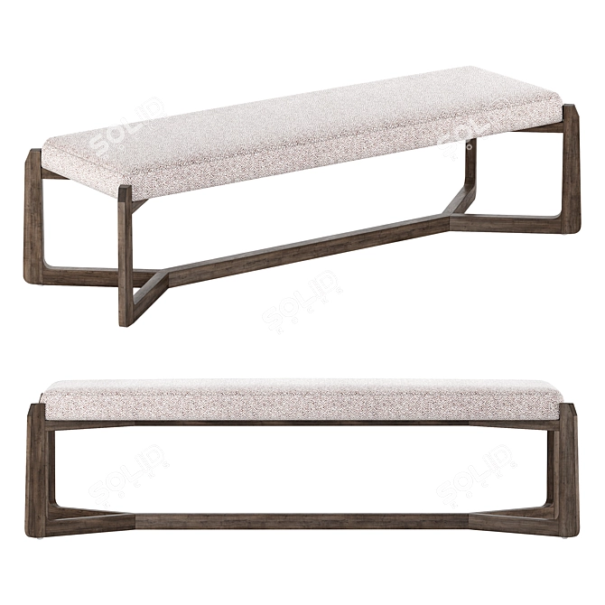 Mid Century Gray Wood Bench 3D model image 1