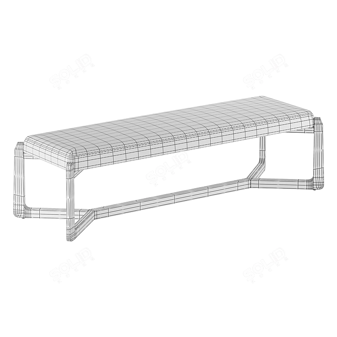 Mid Century Gray Wood Bench 3D model image 2