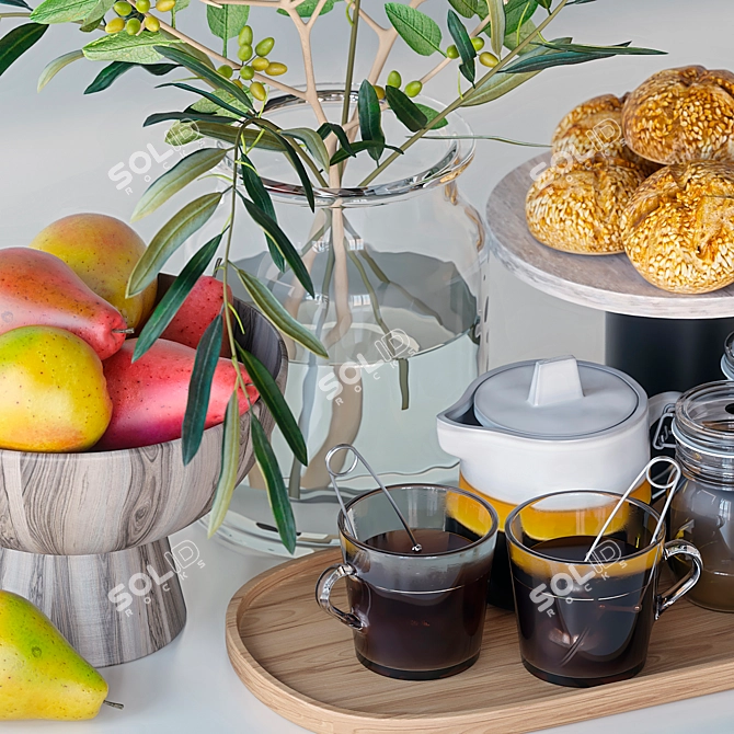 Charming Kitchen Decor Set: Pears and Tea 3D model image 5